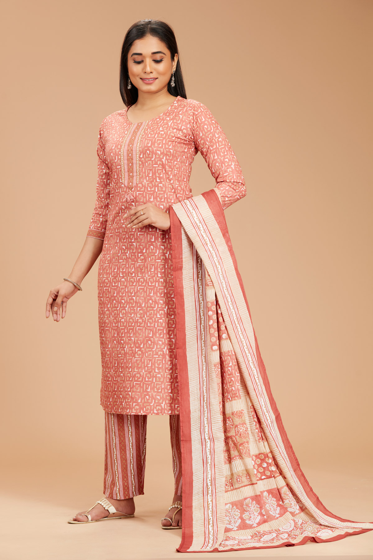 Rusty Orange 3-Piece Suit Set With Dupatta